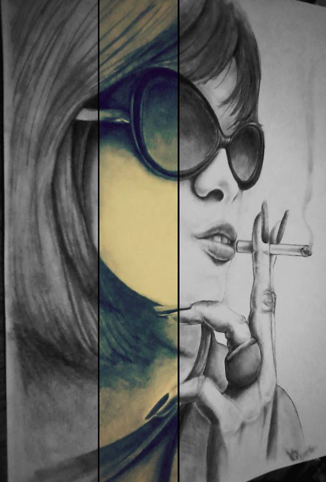 Dibujo a lápiz – Mujer fumando | Virginia Quatrin